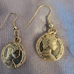 Handmade Lightweight Gold Tone Earrings Weathered Coin Earrings!